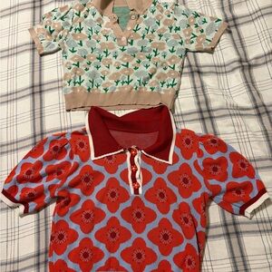 Floral cropped knit tops 2pcs lot